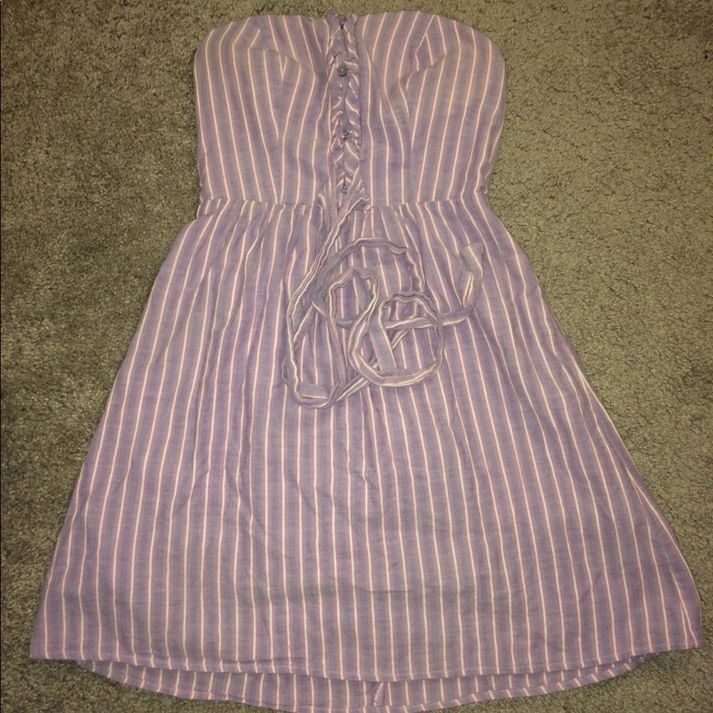 strapless purple striped dress